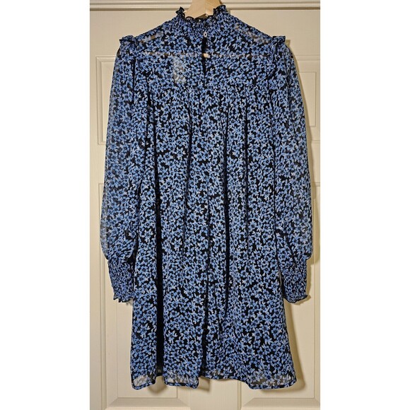 Mi Ami Francesca’s Black Blue Lucy Smocked Floral Ruffle Dress S NWT - Picture 6 of 14